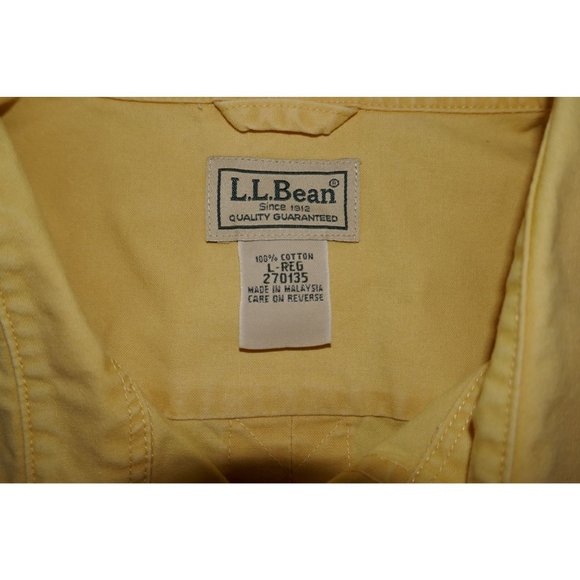Mens LL Bean Yellow Button Up Collared Chest Pocket Short Sleeve Shirt SZ Large - Picture 9 of 9